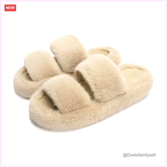 Memory Foam Slippers with Faux Fur Open Toe Design for Indoor Comfort